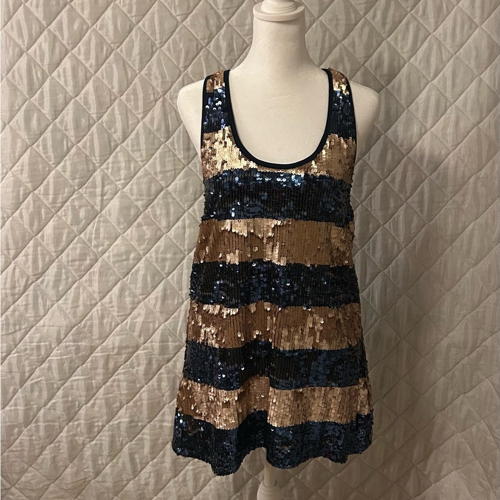 NWOT Boston Proper Sequin Racer Back Tank Top - Blue and Gold